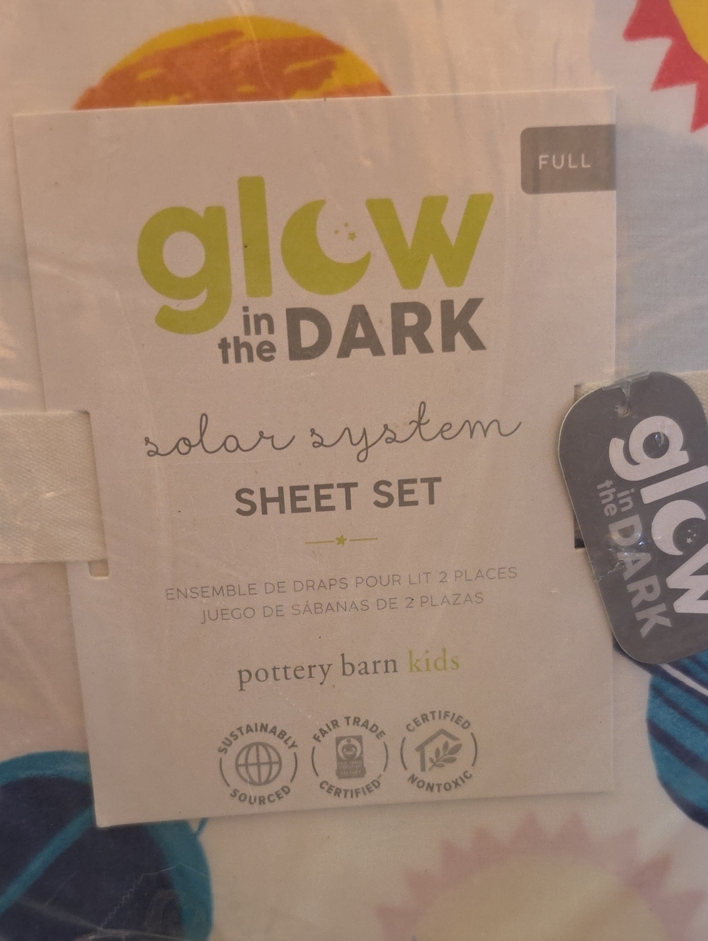 Pottery Barn Kids Glow in the Dark Solar System Sheet Set - Blue, Yellow, Pink